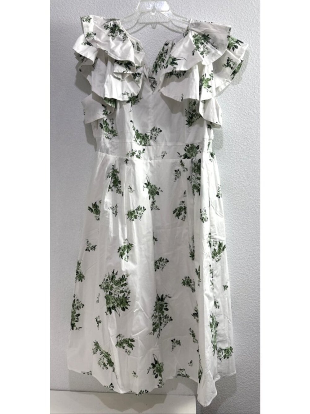 SugarLips Ria Floral Santana Tie Back Midi Emerald White Dress Plus Size 2X - Picture 4 of 12
